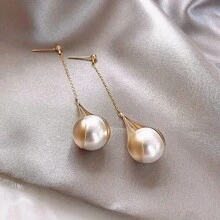 A Pair Of Water Drop-Shaped Design Light Luxury Style Earrings Versatile Must-Haves For Girls, Women's Jewelry, Daily Gifts, Parties - Vàng - Xem 1