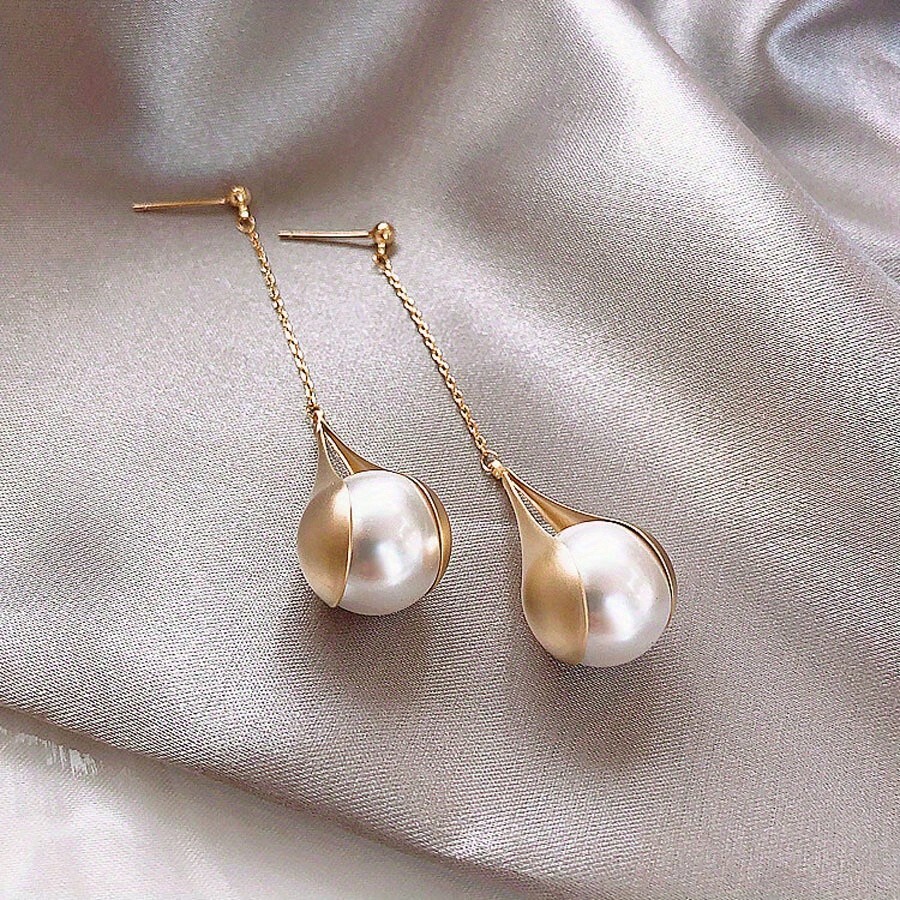 A Pair Of Water Drop-Shaped Design Light Luxury Style Earrings Versatile Must-Haves For Girls, Women's Jewelry, Daily Gifts, Parties - Vàng - Xem 1