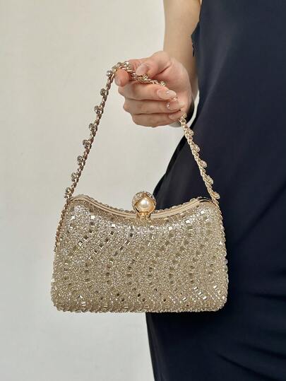 时尚欧美风钻石水钻手提包链条包高档晚宴包夏季包沙滩包度假包