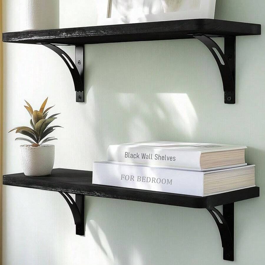 17 Inch (6 Pack) - Easy To Install, Template And Video Included - Long Shelf For Bedroom, Easy Shelves For Wall, Wall Shelves For Bedroom