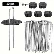 20/50/100 Pcs Heavy-Duty U-Shaped Zinc Alloy Tent Stakes With Washers - Ideal For Outdoor Tents, Gardening Fabric, Landscape Cloth, Barrier, And Galvanized Steel Floor Nails, Camping Supplies