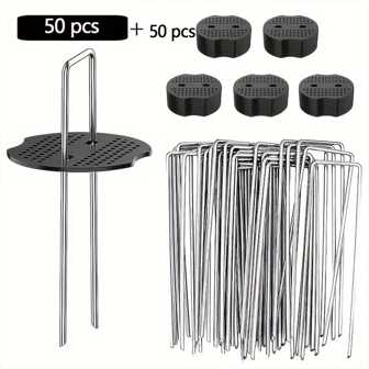20/50/100 件重型 U 型锌合金帐篷桩，带垫圈 - 适用于户外帐篷、园艺布、景观布、屏障和镀锌钢地板钉、露营用品