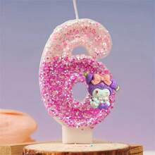 Sanrio 1 Stück Sanrio Comic Hello Kitty Geburtstagkerze, katzenförmige Zahlenkerze, Rosa, mädchenhafte Kuchendekoration Kerze, bezaubernde und süße herzförmige romantische Dinner Kerze, Valentinstag Kuchendekoration, Hochzeit