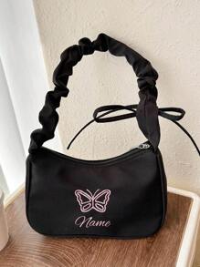 Perfect Gift For Mom'S Birthday, Anniversary Or Mother'S Day.A Simple And Fashionable Girl'S Shoulder Underarm Bag, Crescent Bag, Pleated Hand-Held Butterfly Embroidery Print Lightweight Large Capacity Zipper Closed Shoulder Bag, Customized Personalized Name Or Holiday Message. - Shoulder Bag - View 7