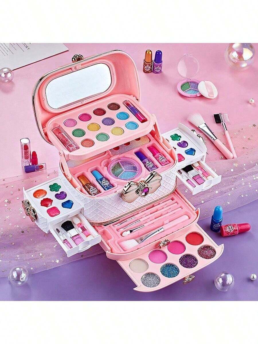 Maleta de cosméticos para niños, juego de juguetes, regalo de cumpleaños para niña pequeña, caja de maquillaje de princesa, esmalte de uñas - Rosa - Ver 1