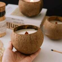 1/3pcs, 3.9 X 2.8 Inch Coconut Shell Candles, 1pc Handmade Poured Coconut Bowl Candle - Pineapple Papaya Scented, Dual Layer Wax Blend, Soy Wax Scented Candle, Wooden Wick
