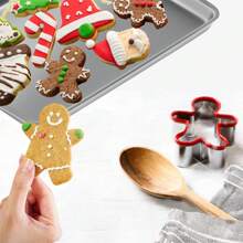 5pcs Stainless Steel Christmas Cookie Cutter Set - Gingerbread Man, Snowflake, Santa Face, Christmas Tree And Reindeer Shapes With Soft PVC Edges