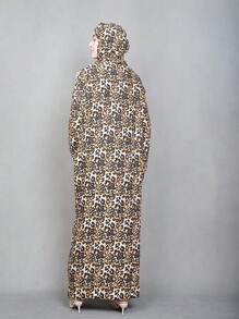 Traditional Somali Women's Floral Lace Hooded Prayer Dress - Fashion Printed Long Sleeve Dress With Applique Detail, Loose Fit, Rayon/Viscose Fabric, All Seasons, Modest - Multicolor - View 7