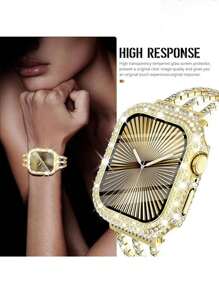 Funda compatible con Apple Watch de 40mm con protector de pantalla compatible con Apple Watch Series 6/5/4/3/2/1, funda brillante con 300 cristales de diamante y cubierta protectora de vidrio templado para 38mm, 40mm, 42mm y 44mm, en color plateado