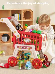 Kids Shopping Cart Toy, Push Walker Toy, Dual Storage Space, Large Capacity, Quality Material, Comes With Realistic Fruit & Vegetable, Simulates Supermarket Shopping Experience, Suitable For Bedroom, Living Room, Yard And Outdoor Use. Ideal Children's Christmas Gift (Mini Small Size Is Very Small, Please Check The Size In The Pictures Carefully. Thank You) - Multicolor - View 1