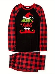 Christmas Pajamas For Family Long Sleeve Cartoon Print Tops + Plaid Trousers Set Holiday Nightwear - Dad - View 4