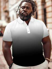 1pc Plus Size Men's Fashion Casual Collared Shirt With Button Details - 100% Polyester Polo Collar Top With Slight Stretch, Knitted Fabric, Regular Fit - Summer Golf Casual Chic Polo Shirt