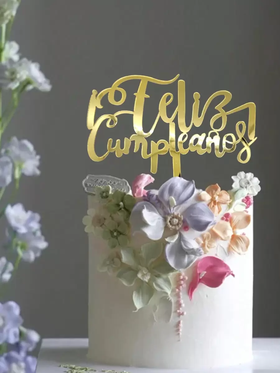 2Pcs/1Pc Gold Spanish Feliz Birthday Cake Letters - Ins Cake Topper For Birthday Party Decor, Social Media Photo Props, Festive Events