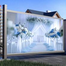 1 Piece Elegant Polyester Wedding Scene Background, Blue And White Floral Walkway Decoration, Multifunctional Wall Hanging, For Living Room, Bedroom, Office - Interior Photography Background Without Power Supply