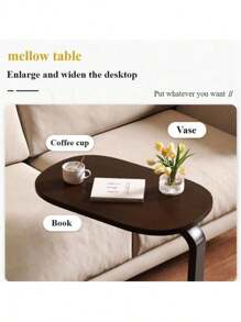 1 Piece Multifunctional C-Shaped Side Table With Wooden Top - Modern Black Metal Frame, Perfect For Sofa, Couch, And Bed - Sturdy Snack And TV Tray Table For Living Room, Bedroom - Brown - View 3