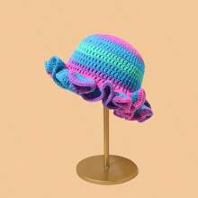 Boné de Malha Casual Feito à Mão com Borda Ondulada e Babado, Artesanato, Não Elástico, Sem Recursos, Versátil
