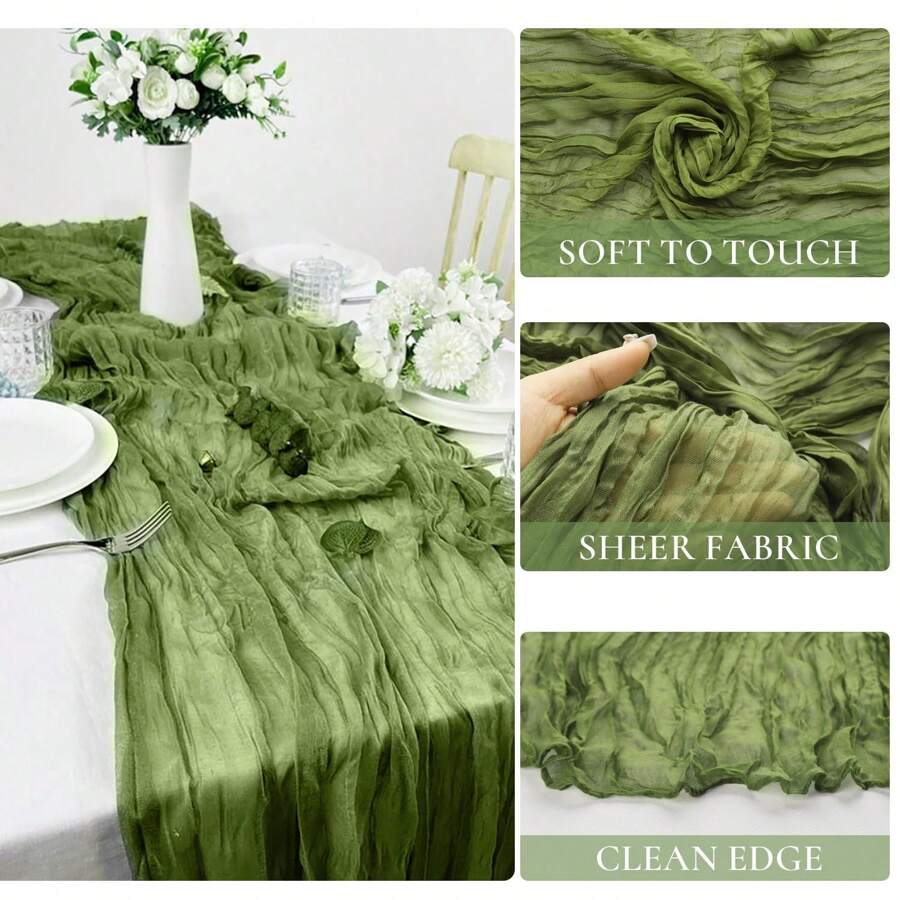 1pc Olive Green Macrame Table Runner, Bohemian Gauze Cheese Cloth Semi-Sheer Runner, Country Style Backdrop For Wedding Arch, Bridal Shower, Versatile Decor
