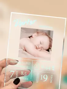 LICVIC 1pc Custom Acrylic Baby Announcement, Customized Baby Name/Text Memorial Plaque, Personalized Birth Announcement Sign, Acrylic Photo Plaque, Personalized Acrylic With Photos And Text, 12x16cm, Back To School