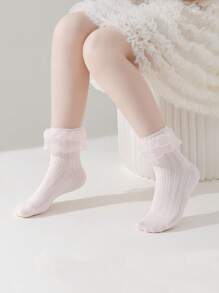 1 Pair Girls Lace Hollow Out Breathable Ruffle Socks, Suitable For Infant Girls And Baby Dress Up