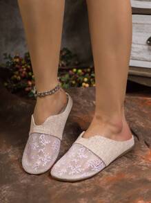 Women Flat Sandals, Fashion Non-Slip Slip-On Summer Slippers, Suitable For Dress, Closed Toe Fisherman Hollow Net Sandals, Casual New Chinese Style Shiny Mules Sandals - Purple - View 2