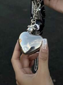 1 Pc Stainless Steel Silver Heart Shaped Travel Water Bottle, Key Chain Detachable Dispenser, Ideal For Travel, Picnic, Restaurant, Party, Birthday Gift