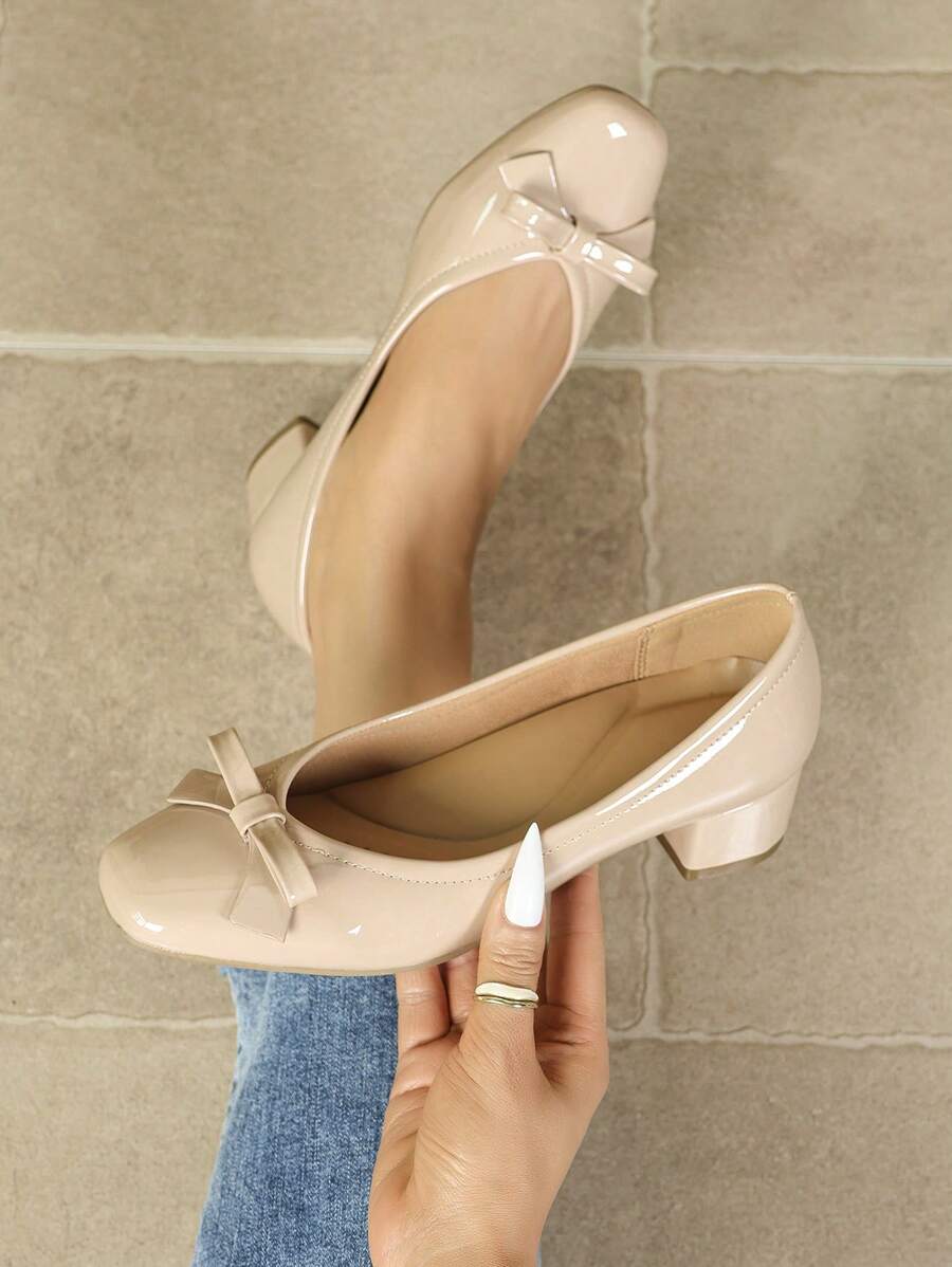 方头舒适粗跟软底工作鞋