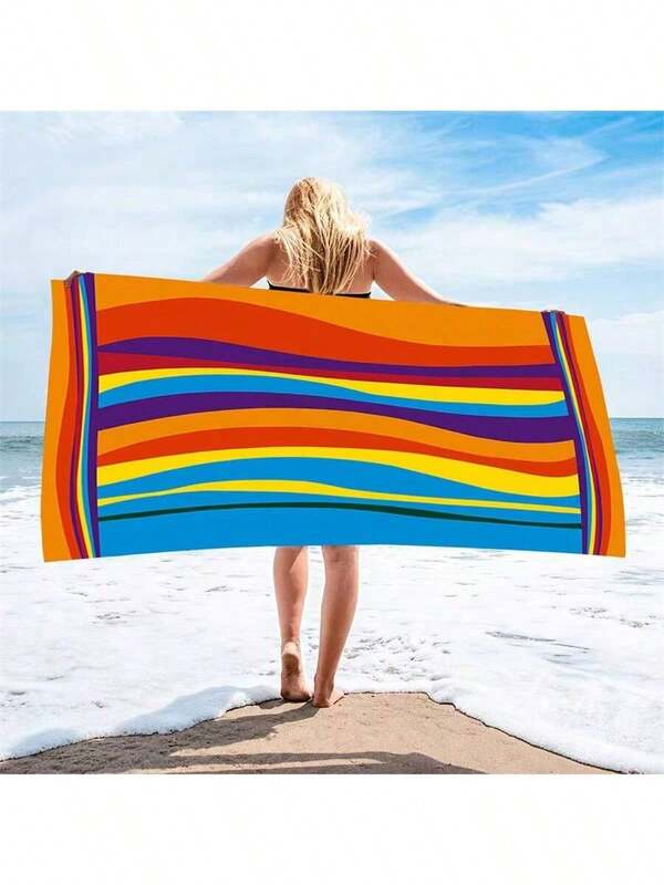 1 pièce Serviette de plage en microfibre super douce, convient pour les voyages, le yoga, le camping et la natation - motif rayé tropical, séchage rapide, super absorbante, ultra douce, couleurs vives, parfaite pour la plage, la piscine et la salle de bain, cadeau idéal pour papa et les proches