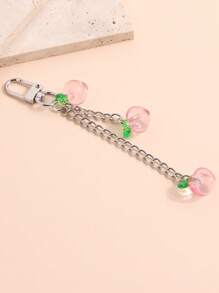 1pc Unisex Cute Peach Shaped Keychain Summer Fruit Style Gift For Couples Friends Bag Pendant Bows Cherry - Pink - View 3