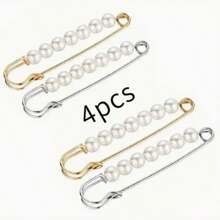 4pcs New Faux Pearl Waist Pin Scarf Safety Bandana Clip Shawl Buckle Pin Brooch Women Sweater Pin Brooch For Clothes, Women Fashion Accessories Perfect Gift