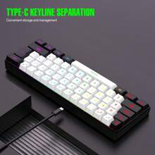 1pc 61-Key Wired White/Black Keyboard RGB Backlight, Gaming & Office Set, Suitable For Home, Office, And Game