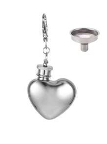 1 Pc Stainless Steel Silver Heart Shaped Travel Water Bottle, Key Chain Detachable Dispenser, Ideal For Travel, Picnic, Restaurant, Party, Birthday Gift