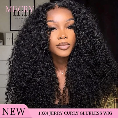 MECRY 奢华深波浪 13x4 HD 10-36 英寸女士蕾丝前假发 - 预先拔取婴儿头发，密度高，透明无胶封口，优雅卷曲的黑色真人前额头发