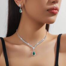 Rhinestone Waterdrop Necklace And Earrings Jewelry Set