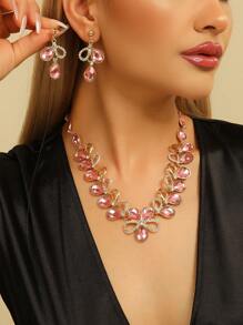 3 件套粉色水滴形耳环和项链首饰套装，派对礼物