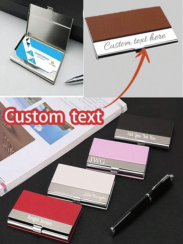 1 pièce Porte-cartes de visite de style portefeuille personnalisé, nom et titre d'emploi personnalisables, porte-cartes métallique portable, support en alliage d'aluminium pour cartes de visite, coffret métallique porte-cartes de crédit, design créatif unisexe en métal