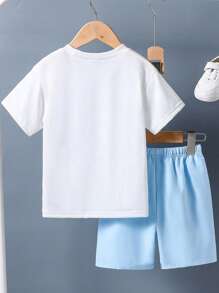 Tween Boys Cartoon Print Short Sleeve T-Shirt And Shorts Summer Outfit