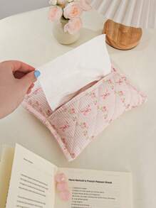 1 件粉色蝴蝶结和花卉图案纸巾袋，可爱印花纸巾盒汽车纸巾盒家居客厅装饰卧室厨房桌面北欧大号收纳盒餐巾架圣诞节/万圣节礼物，餐桌餐巾架，纸巾架纸巾家居用品，桌子，家居装饰，家居组织和存储，房间装饰，厨房配件，厨房工具，厨房组织者，旅行，节日 - 粉色 - 查看 3