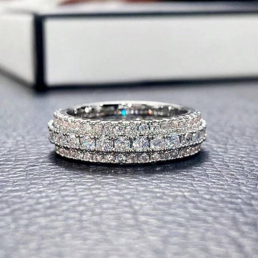 1PC High-Grade Women's Fashion Wedding Band Engagement Zirconia Ring Party Birthday Anniversary Christmas Gifts For Women Girlfriend Fine Jewelry Size 5-11# - 銀色 - 查看 1