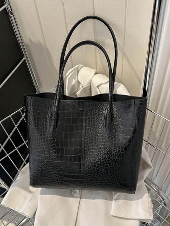 鳄鱼简约手提包，时尚大容量单肩包PU，适合大学生，教师，办公室，工作场所