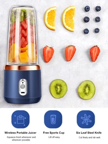 1 pieza Licuadora eléctrica inalámbrica portátil de 400ml, Mezclador de jugo de frutas mini recargable por USB con 6 cuchillas y doble vaso, Licuadora multifuncional, Adecuada para cocina doméstica u exterior, Excelente para hacer verduras, frutas y batidos - Taza doble con tapa. - Ver 11