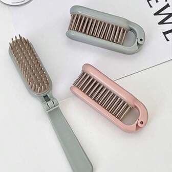 1pc Foldable Travel Hair Brush, Compact Size, Plastic Soft Teeth, Dual Use For Straightening And Curling Hair ,Comb Hair