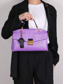 2025新款复古蓝蛇皮高端手提包，时尚奢华女士托特包，轻便大容量单肩斜挎包，鳄鱼纹鸵鸟纹OL百搭挎包 - 紫色 - 查看 10