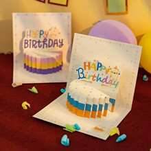 1 Piece, 3D Birthday Cake Greeting Card With Envelope - Birthday Wishes, Suitable For Various Occasions - Wishing Card Suitable For Family And Friends, Simple Style, Congratulations And Celebration Card - Multicolor - View 5