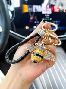 1 件时尚水钻蜜蜂和皮革钥匙扣 - 彩色 - 查看 2