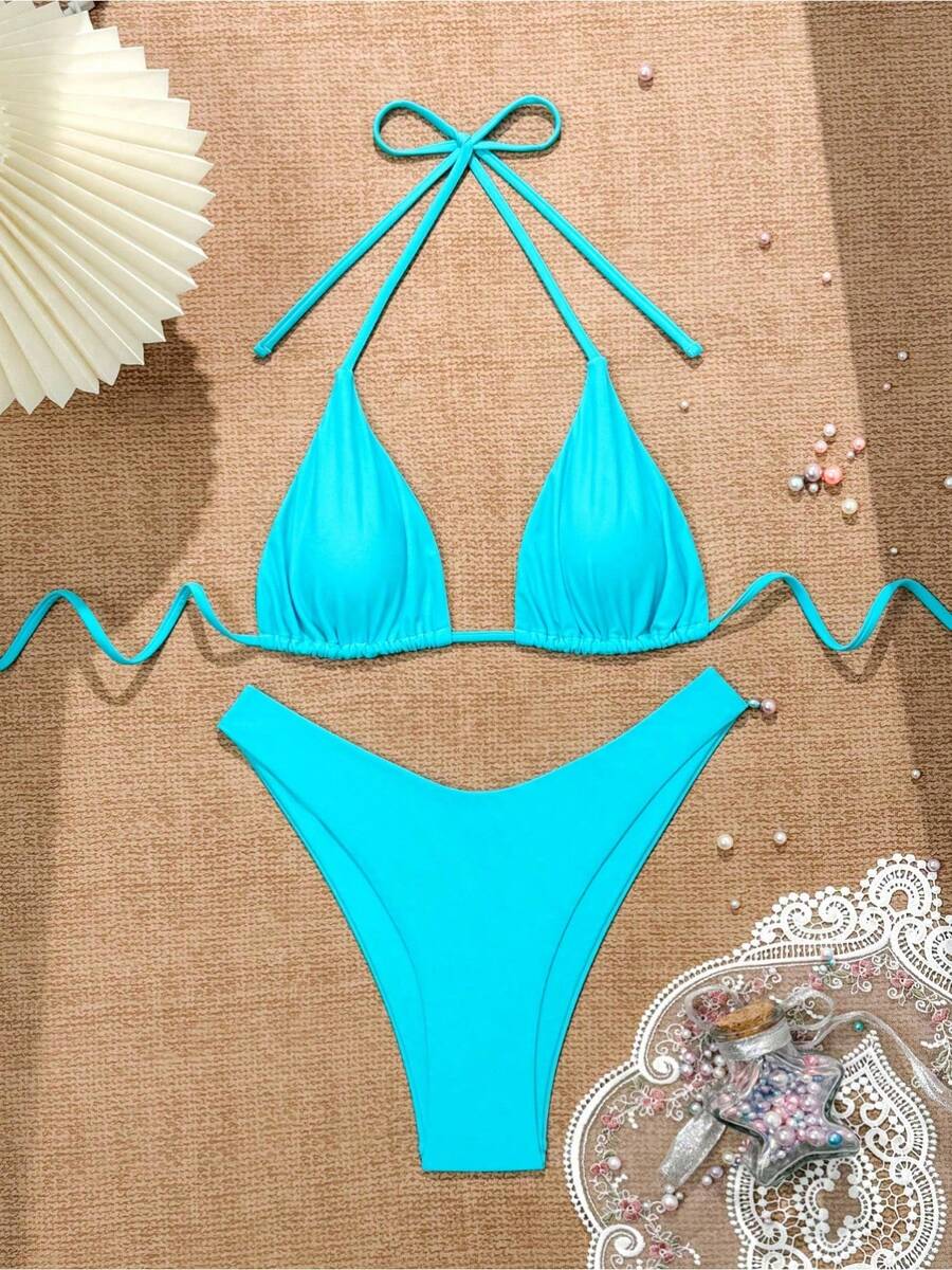 2026 Spring/Summer New Beach Vacation Bikini Sweet, Sexy, Slim, Versatile Swimming Two Piece Swimsuit Set - Blue - View 1