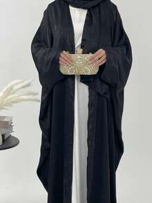 2 件时尚休闲女式蝙蝠袖开衫、带头巾的家居服、传统阿拉伯长袍 - 黑色 - 查看 4