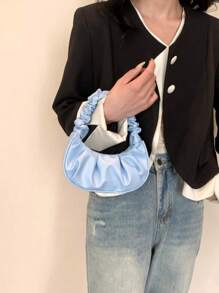 Cloud Bag Pleated PU Shoulder Bag For Women New Fashion - Azul claro - Ver 2