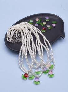 1Piece Delicate Flower Pendant Pearl Necklace - Flowers - View 3
