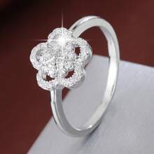 1pc Floral Design Cubic Zirconia Inlaid Ladies Ring - Multicolor - View 15