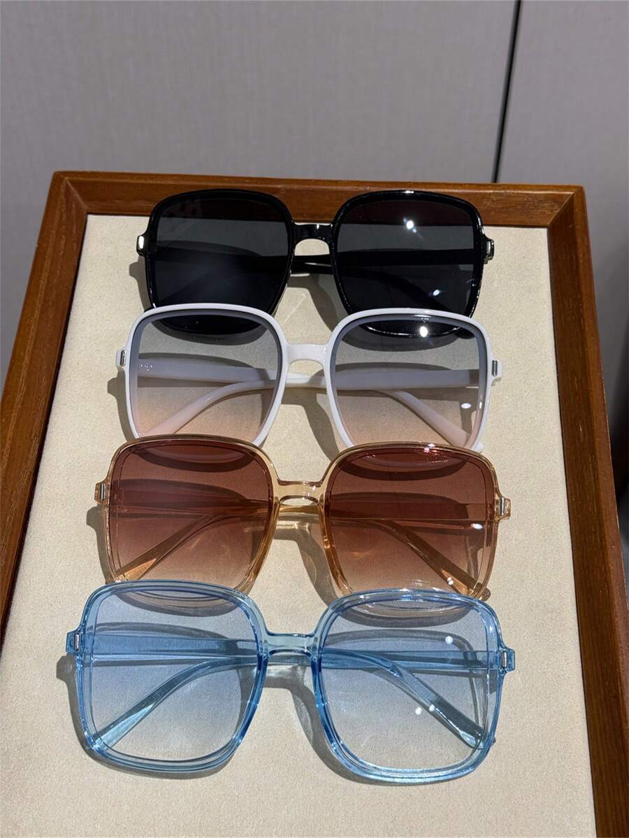 4 件套女士休闲方形眼镜，时尚潮流，适合户外、海滩、街头 - 彩色 - 查看 1